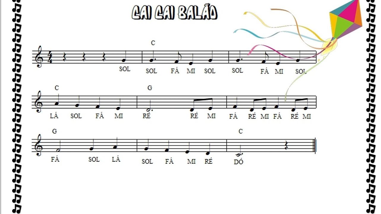 Cai cai balão piano e violão para crianças