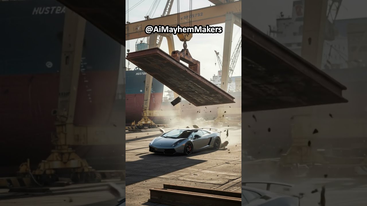  Lamborghini Gallardo FLATTENED By STEEL SLAB Drop AI Shipyard Smash