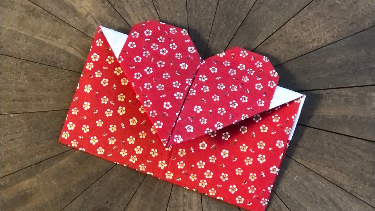 【折り紙】大きなハートが付いた封筒の折り方｜手紙・メッセージにぴったり♡