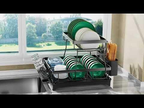 Aonee Dish Drying Rack 2 Tier Dish Rack with Drainboard Cutlery Holder  Cutting-Board Holder Cup 