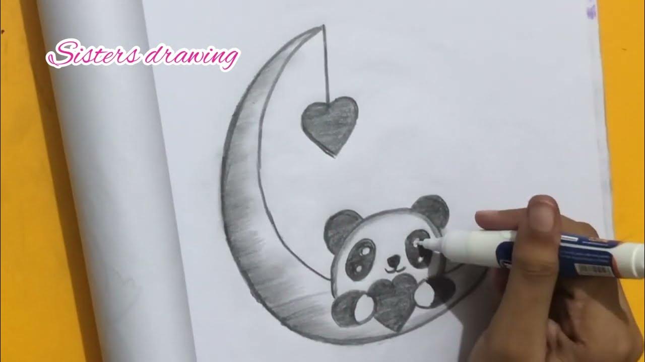 HOW TO DRAW A CUTE PANDA AND MOON 