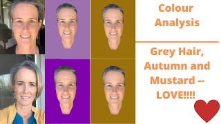 Colour Analysis - Grey Hair: Winter or Autumn Plus Grey Hair and Mustard - love if in palette!