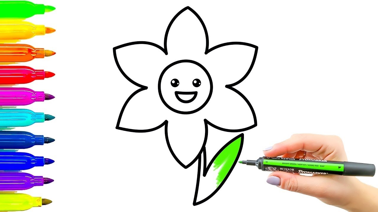 Flor Colorante Libro y Dibujo. Colorante Vídeo para Niños con De colores  Marcadores - YouTube