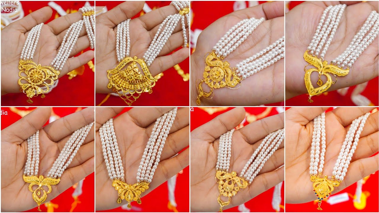 Gold Pearl Long Necklace Designs With Price/ gold pearl sitahar design with price||
