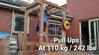 Pull ups - Training in a DIY squat rack 110kg / 242 lbs