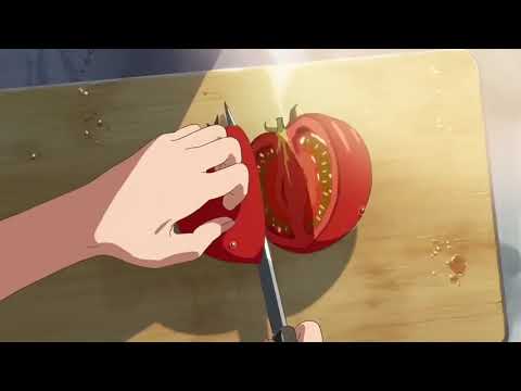 Aesthetic anime cooking ramen with sound effects