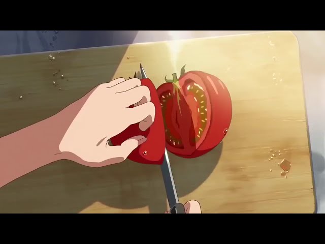 Aesthetic anime cooking ramen with sound effects class=