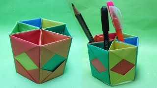 How To Make Hexagonal Paper Pen Pencil Holderorigami Pen Holder Pen Holder