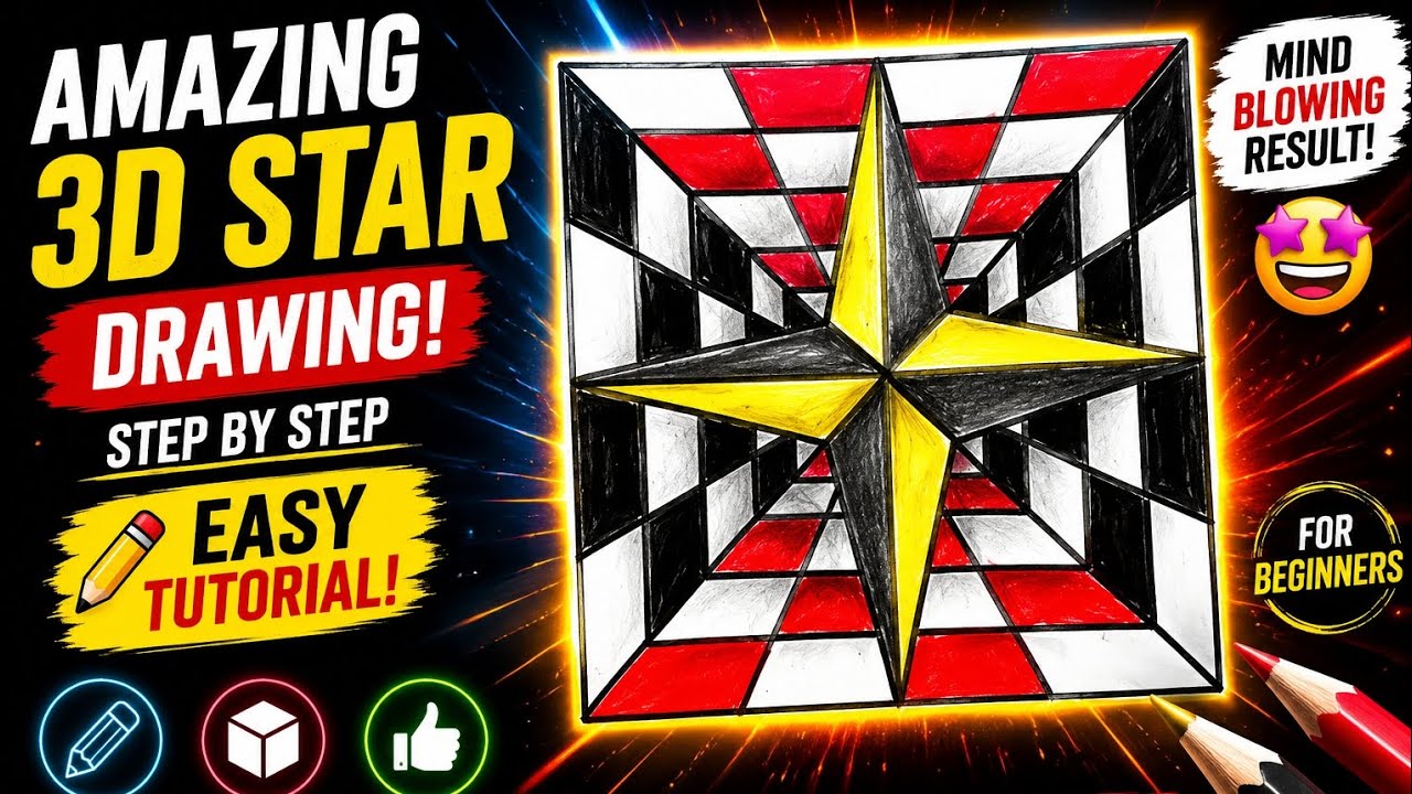 Creative 3D Box & Star Illusion Drawing Tutorial | Color Pencil Art ...