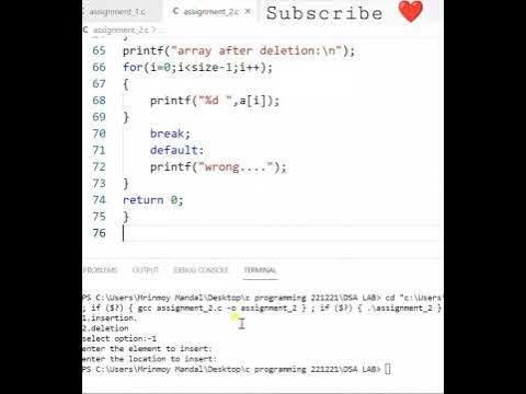 C Program to Insert and Delete an Element in an Array using switch case ...