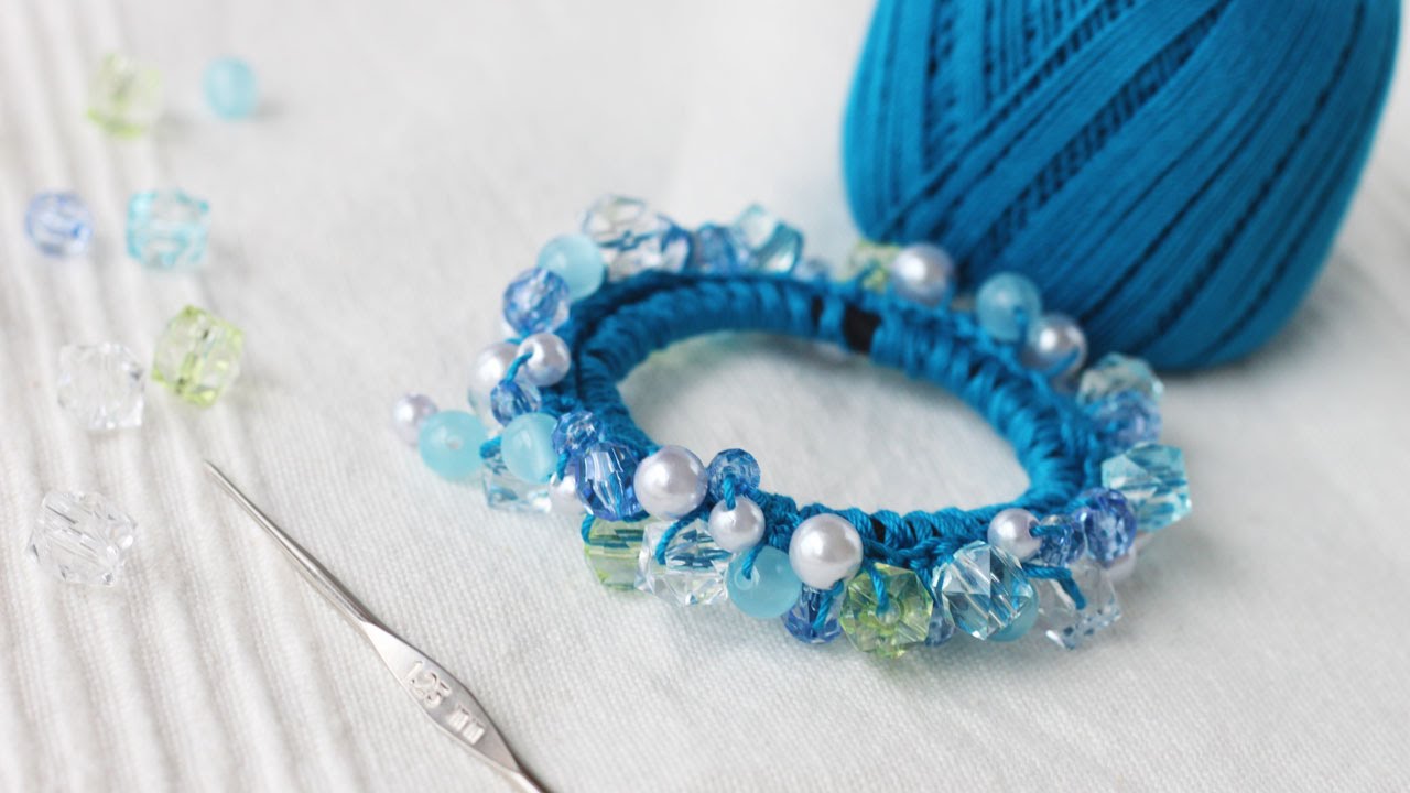 ビーズシュシュの作り方 編み方レシピ 改良版 Vr1 2 Scrunchie With Beads Tutorial Youtube