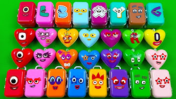 Rainbow Slime 🌈 Find Numberblocks, Alphablocks in Mini Heart, Suitcase Slime & Clay Mixing Colors