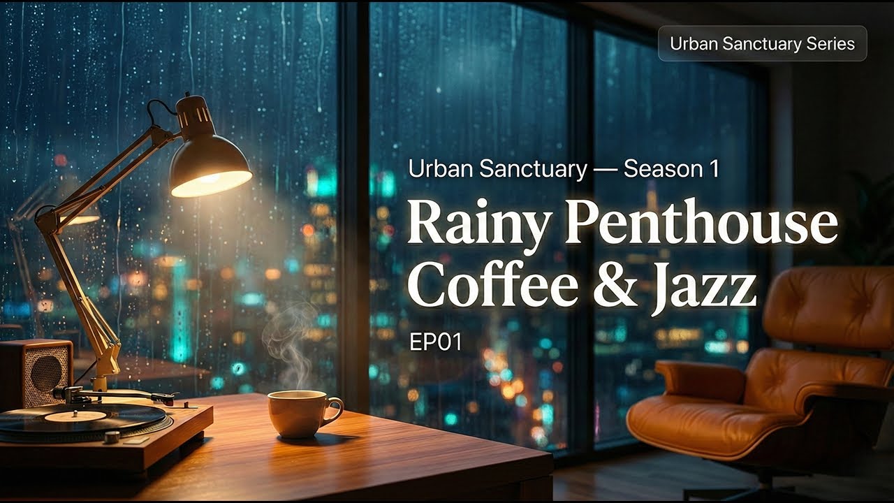 Urban Sanctuary — Rainy Penthouse Coffee & Jazz ☕🌧️비 오는 도시 펜트하우스에서 커피와 재즈