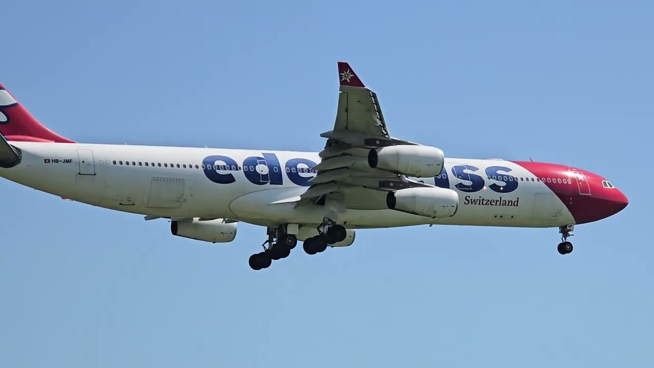 "Boeing 707-NEO" Edelweiss Air A340-313, flight EDW25 (HB-JMF), landed in Zurich from Cancun