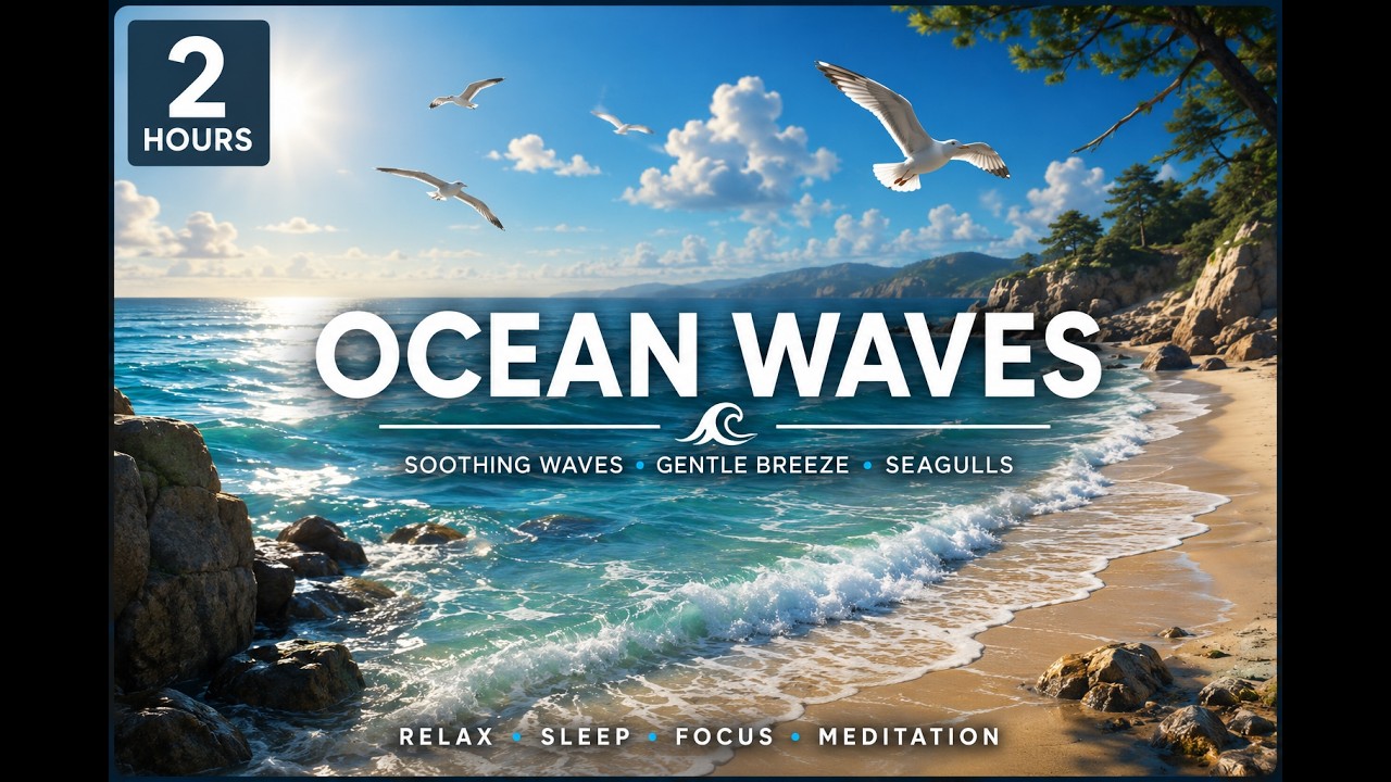 Ocean Waves 🌊 Sea Sounds & Seagulls for Focus, Study and Peaceful Background | 2 Hours
