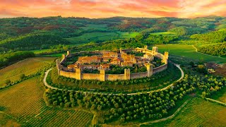 Most tiny and beautiful Italian village - Monteriggioni, Italy 4k - Walking Tour 4K60fps HDR