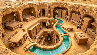 200 Days Building a 2-Story Underground Clay House 10m Below the Ground Using Primitive Tools