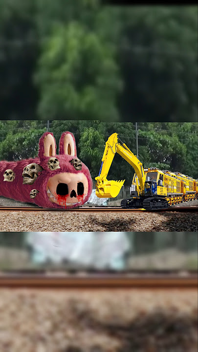 TABRAKAN EXCAVATOR JCB VS KERETA API LABUBU #TRAIN #jcb