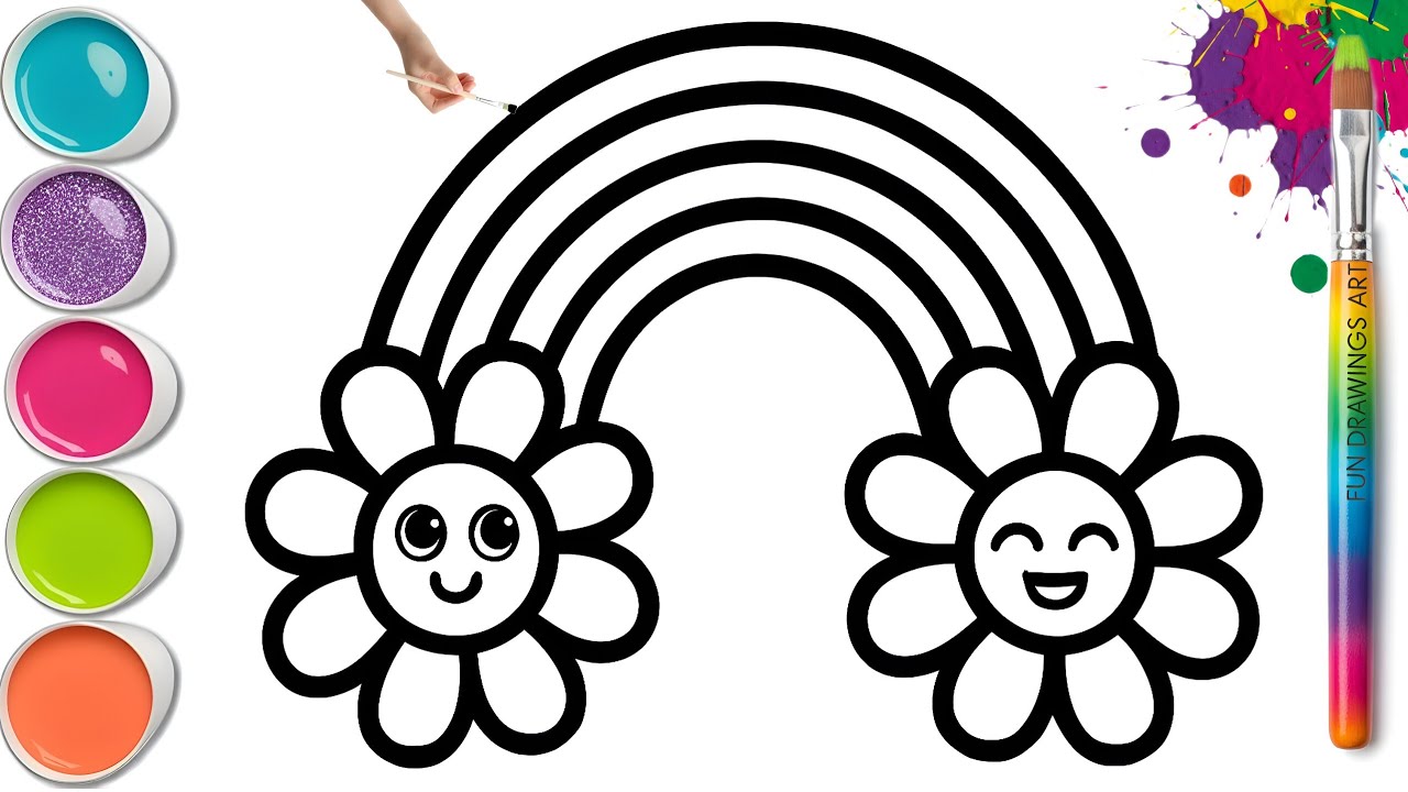 Happy Rainbow Flower Drawing 🌈🌻 Draw and Paint Easy Step by Step ...