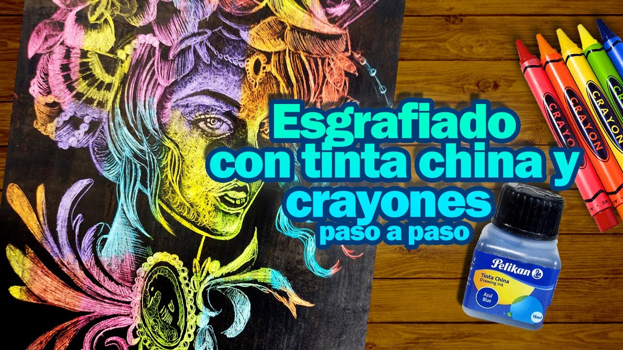 Técnica de ESGRAFIADO paso a paso con tinta china y crayones de cera |  ArtGio - YouTube