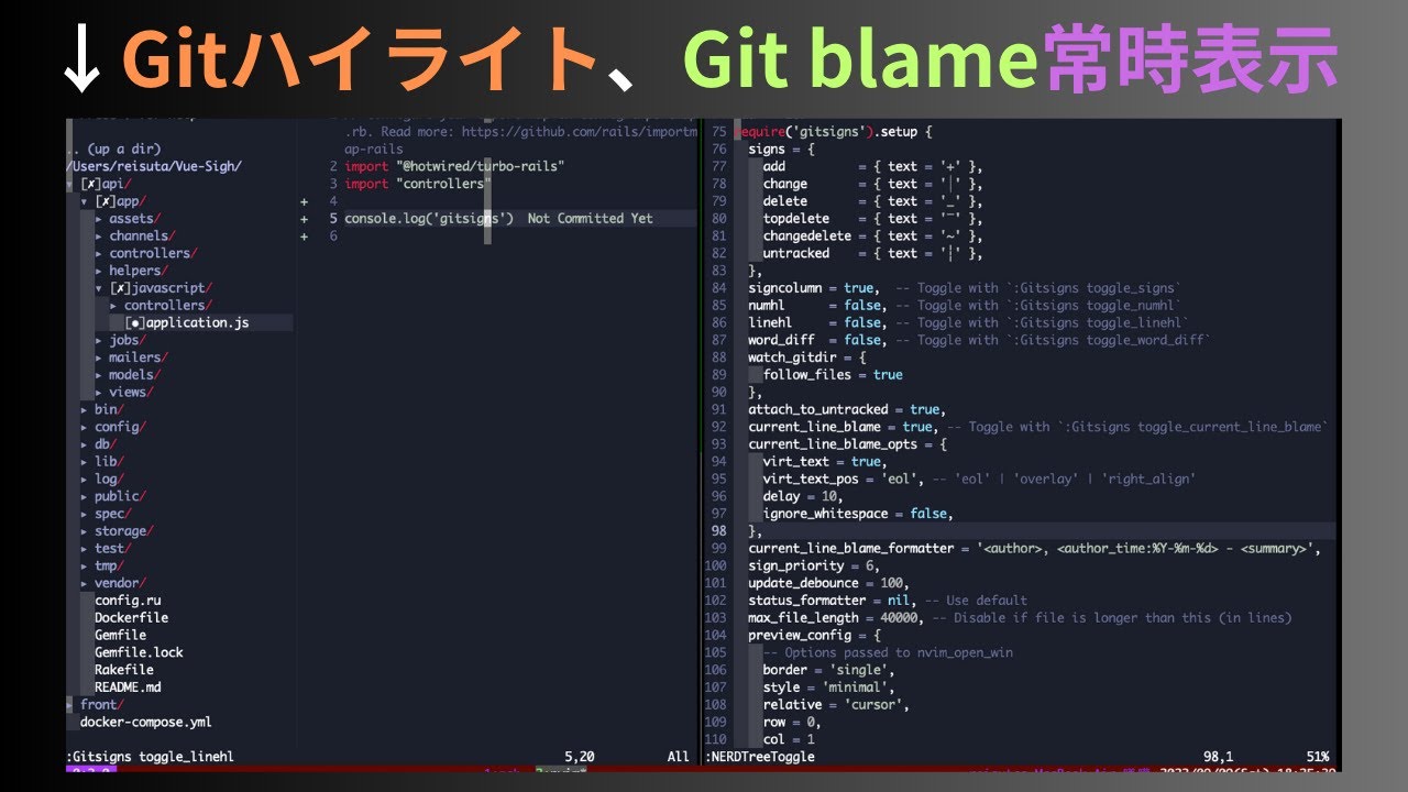 【Gitハイライト】Neovimプラグイン、gitsigns.nvimの導入から設定、簡単なコード解説まで - YouTube