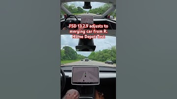 FSD 13.2.9 adjusts to merging car from R. Home Depot Test #teslafsd #fsdbeta #fsd