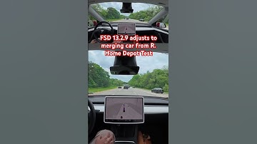 FSD 13.2.9 adjusts to merging car from R. Home Depot Test #teslafsd #fsdbeta #fsd