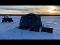 24 hour solo ice camping cooking and fishing for walleye