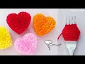 Super Easy Pom Pom Heart Making Idea with Fork - Amazing Valentine's Day Crafts - How to Make Heart