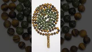 My favorite color combo!Matte Tigers Eye and Green Jade with the Dragon Pendant! #crystal #mala