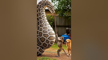 Python Invades Backyard and Swallows Puppy – Hero Monkey Rushes to the Rescue! #monkey #snake #dog