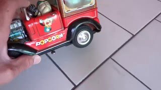 50s UNIQUE NOMURA TN TIN BATTERY/OP POPCORN VENDOR TRUCK JAPAN WORKING