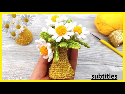 KOLAY Tığ İşi Mini Papatya Saksı (Vazo) Eğitimi | Tığişi  Çiçek Vazo |Crochet Daisy  #crochetflower