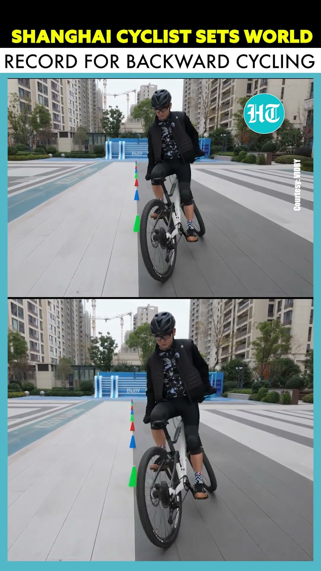 Shanghai Cyclist Sets Guinness World Record for Backward Cycling Slalom in 8.99 Seconds #shorts