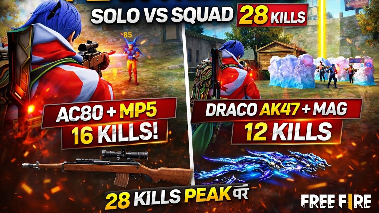 Solo vs squad 28 kill 💀🤯 ll AC80+MP5 & DRACO AK47+MAG ✅ ll PJ GAMER OFFICIAL🐼 Il
