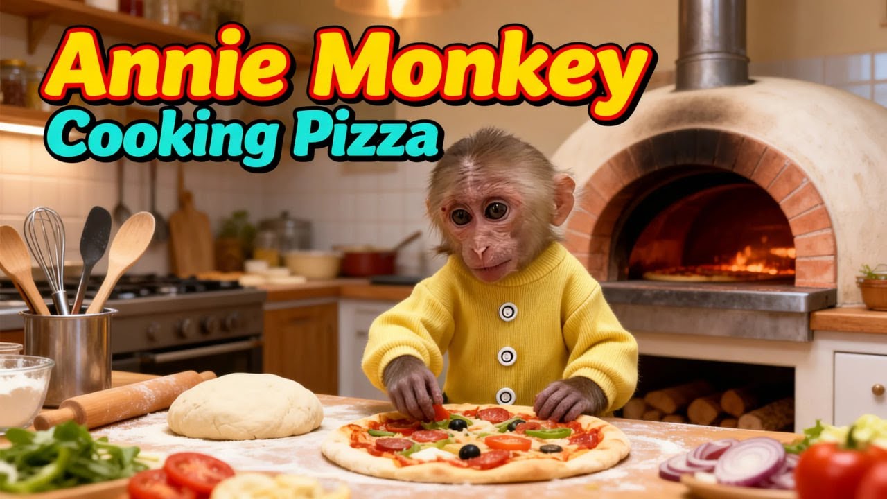 Baby Monkey Cooking Pizza at Home | Annie Monkey Official ENG