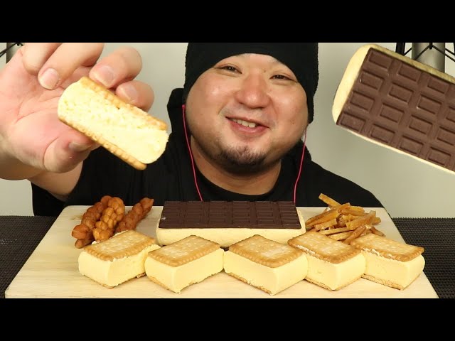 ASMR/咀嚼音で宇宙一イイ音を追求するクッキーと板チョコでチーズケーキをサンド/食べる音/音フェチ/芋けんぴ/睡眠用/Eating sound/韓国/食べ物/人気/おすすめ/お菓子/よりより