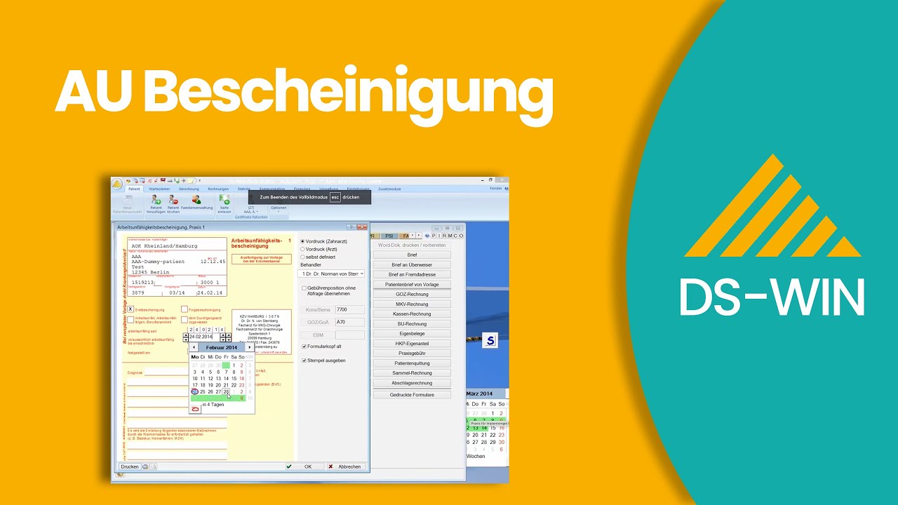 New Update AU Bescheinigung bei Dampsoft DS-WIN