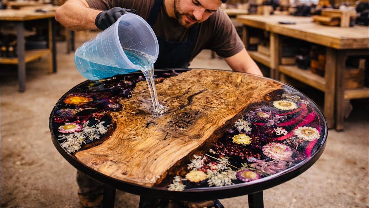 The Man Makes Tables of Real Flowers by Hand-Beautiful Resin Flower Tables #diy #craft #flowers 