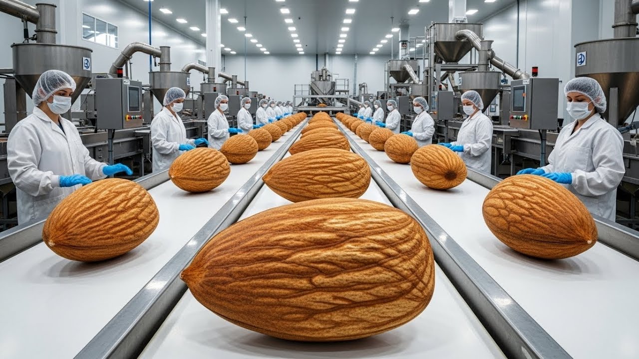 Automated production line in a million-dollar almond factory | From ...
