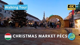 Evening Stroll Through Pécs Christmas Market | 4K POV Walk