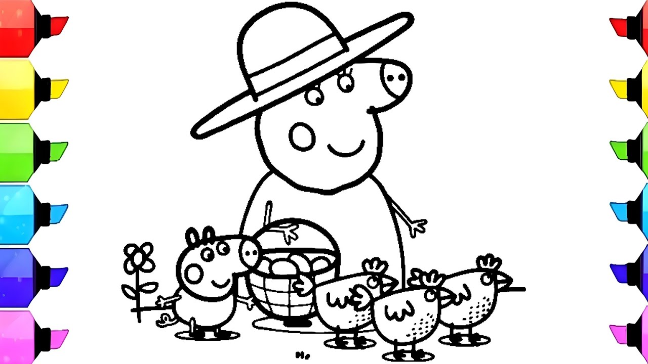 Granny Pig Drawing Easy with Colour | Peppa Pig Drawing, Painting and ...