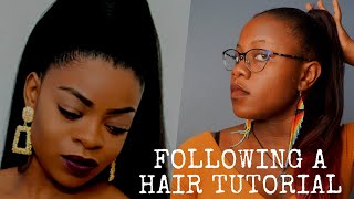 I TRIED FOLLOWING A SLEEK HIGH DRAWSTRING PONYTAIL ON TYPE 4 HAIR  HAIR TUTORIAL (fail!!!)