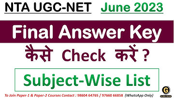 NTA UGC NET June 2023 Final Answer Key Released | NET December 2023 Preparation | Online Best Course