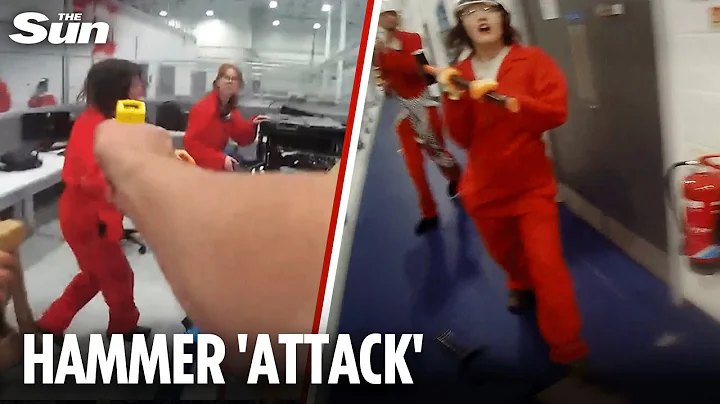 Horrifying moment cop 'STRUCK WITH SLEDGEHAMMER' by disguised protesters who broke into defence site