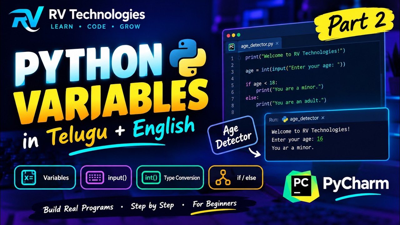 Python Variables in English 🐍 | Age Detector Project in PyCharm | Part ...