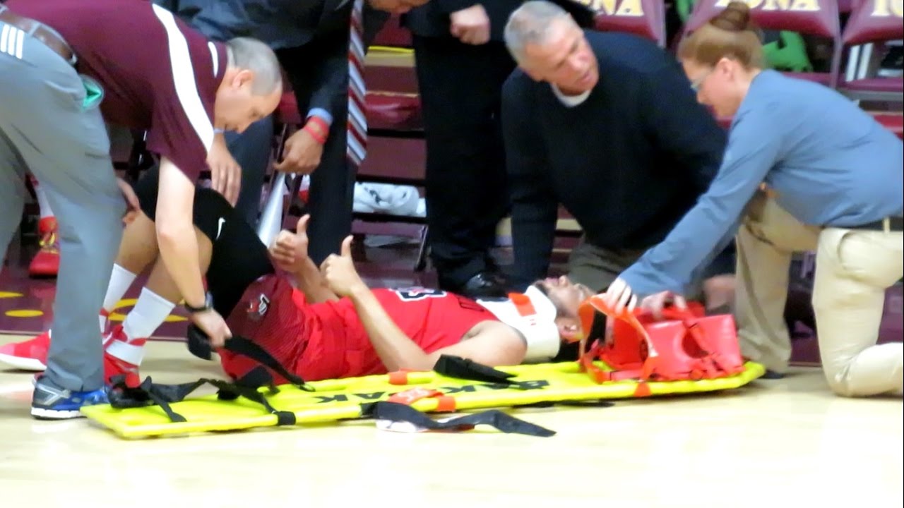 Curtis Cobb Injury - Taken off Court on a Stretcher - Fairfield vs Iona ...