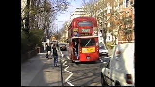 London Transport Buses 1998-Routemasters in Abbey Road by The Beatles Studios & Baker Street Station