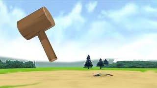 Mega Lucariopokken Flattened By Wood Hammer