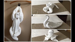 4 Ideas Towel Folding Animals Tutoriala Cat, a Swan, an Octopus, and Monkey. (毛巾折叠)